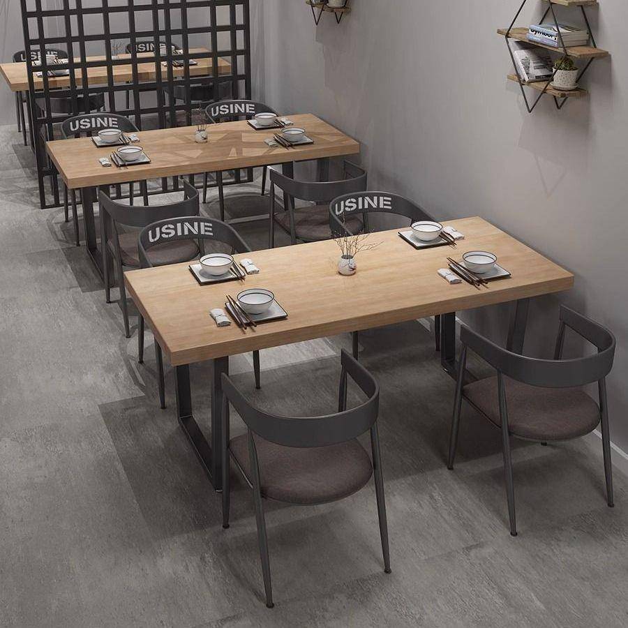 现代实木餐桌椅工业风铁艺烧烤火锅桌清吧咖啡厅音乐餐吧桌子组合