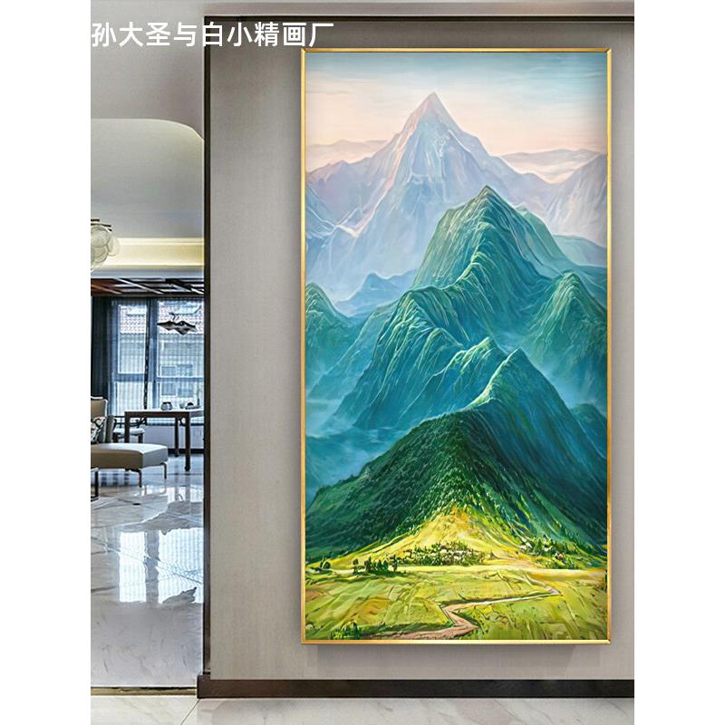 青山图靠山图西墙玄关挂画山水画聚宝盆装饰画寓意好的新中式壁画