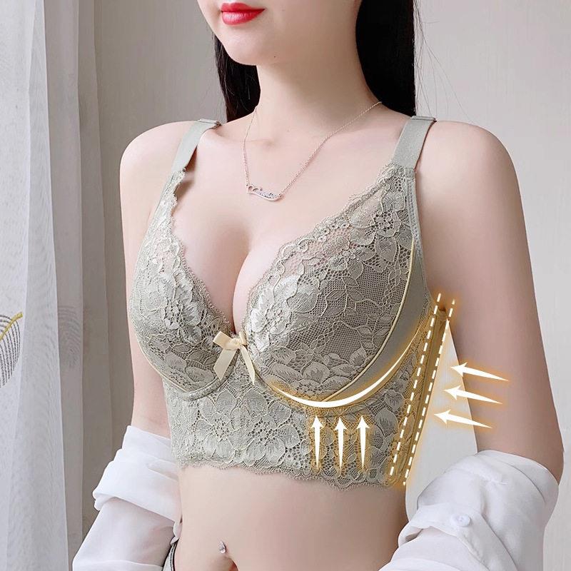 美容院内衣女薄款大胸显小聚拢矫正胸罩防下垂软钢圈调整型内衣女