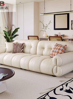 法式奶风皮艺沙发油QGR多用客厅猫抓皮户轻奢小型复古拉直排扣沙