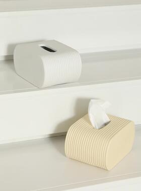 ins黑餐白色陶瓷纸饰巾盒简约现代高级摆件家用OCO茶几抽盒纸桌装