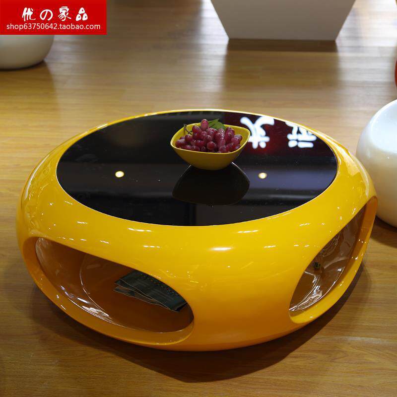 时尚简约钢琴烤漆圆形茶几大小户型创意储物钢化玻璃咖啡桌子组合