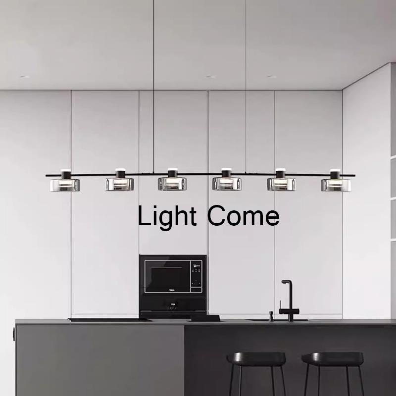 意式极简 全铜餐厅吊灯现代简约一字长条吧台岛台设计感全光谱led