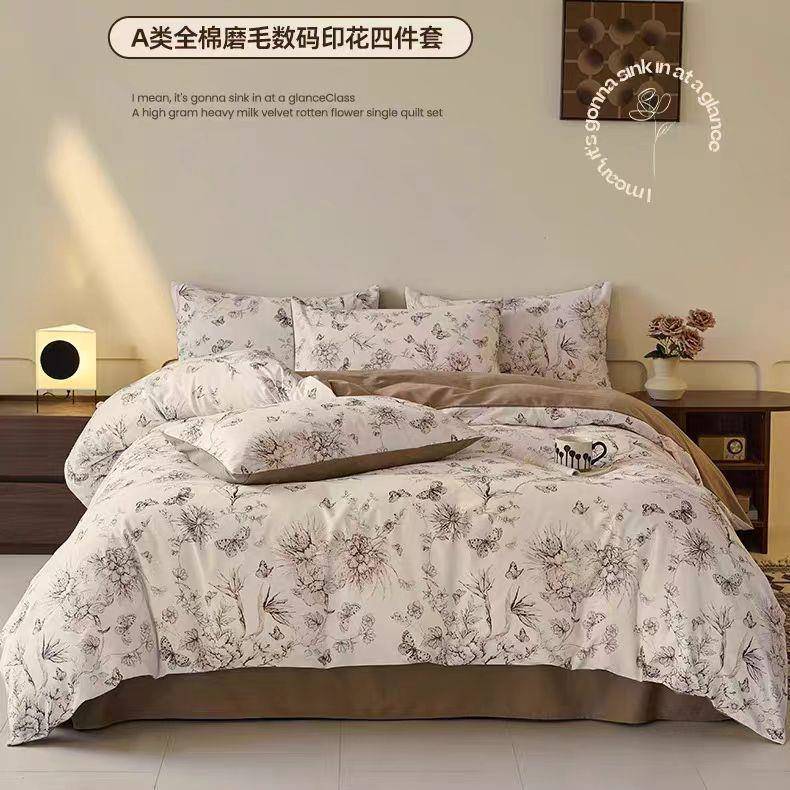 高端A类纯棉磨毛四件套冬季加厚被套床单保暖长绒棉60s四件套