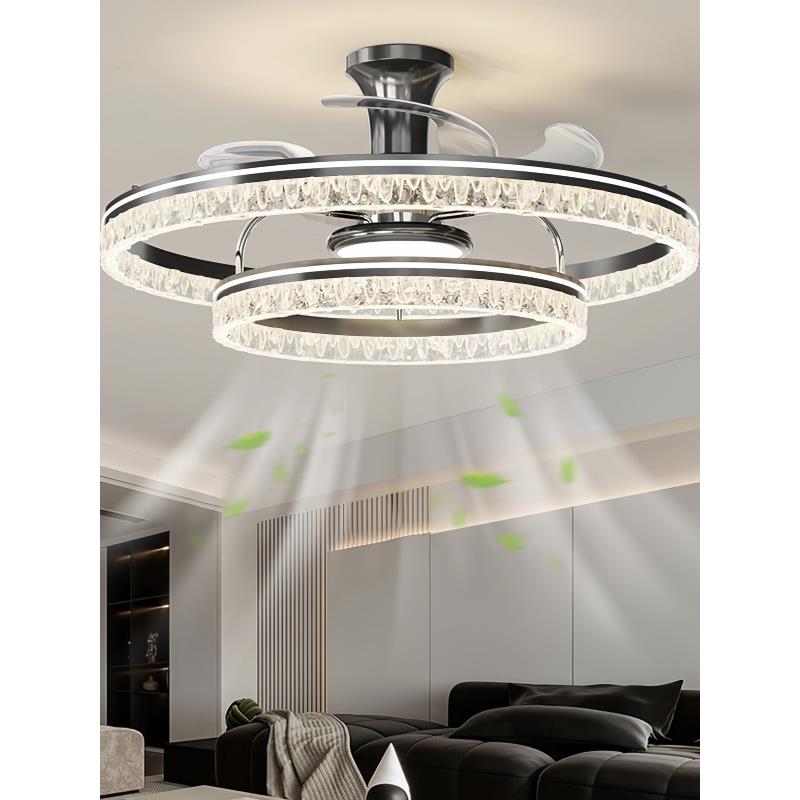 隐形风扇灯2025新款家用一体电扇灯轻奢客厅餐厅冰裂纹吊扇灯