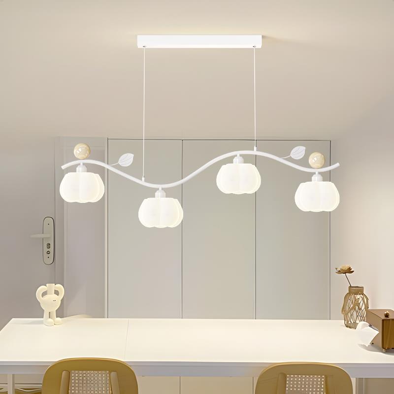 餐厅吊灯简约奶油风创意树叶吧台灯具2024年新款一字长条饭桌吊灯
