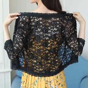 大码 小披肩夏季 2024新款 蕾丝开衫 搭配吊带裙子百搭小外套 外搭短款