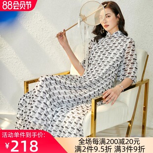 气质雪纺连衣裙 旗袍女长款 2021春夏透气宽松显瘦减龄年轻款 改良版