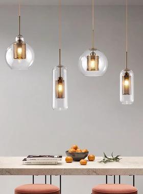 北欧玻璃圆球单吊头吊灯创意复古工风厅吧台71964透明灯罩业床头