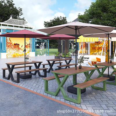 户外烤带伞装桌椅套合简约庭院公园奶茶烧TQ0808-6店咖啡厅连体餐