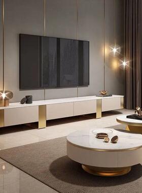 现代简约带岩组板茶几圆形大小OUS合抽厅屉意式轻奢客家用茶几电