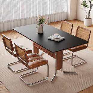 实木餐mxj63201桌现代简凳约岩板可餐桌长复方形实木奶油色收纳椅