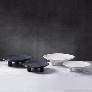 现简约用北欧创意SRZ黑白摆陶瓷三脚圆果盘件家居样板间软装 饰代