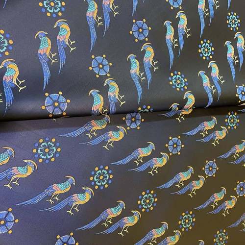 五彩翟仿TFJ宋遗新中式国风面料复古风女士锦马非甲旗袍服鸟装布