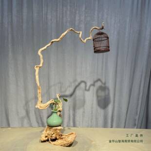 风雕化枯木树件杜F989S969鹃根艺崖柏根蝈蝈笼鸟笼挂架客厅摆玄关
