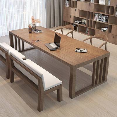 现代简约实木客厅大书桌长工作台家用休息区电脑学习桌办公写字桌