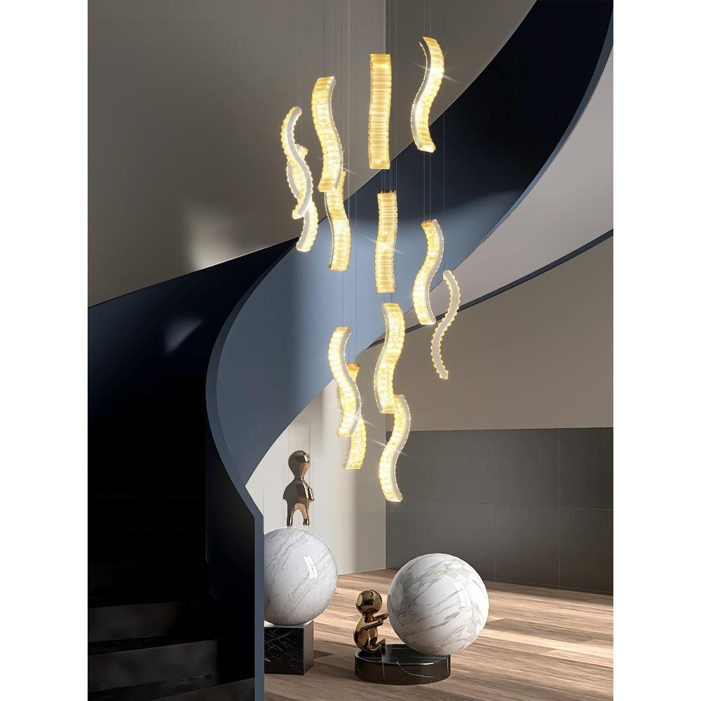 复式楼大吊灯现代简约客厅灯创意个性波浪形别墅loft楼梯间长吊灯
