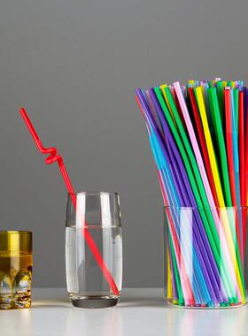 厂家直销一料次性塑IVE料果透汁弯吸头吸管明黑色造型艺术管pp塑