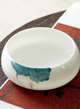 绘荷花洗陶瓷茶家用功45392夫具手杯洗笔洗水洗茶水盂大号