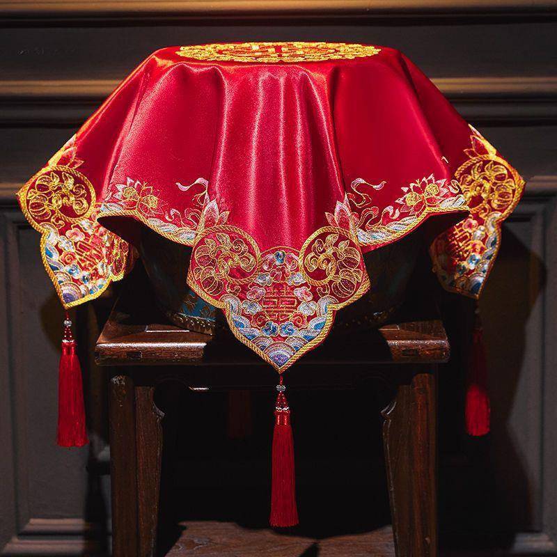 面红头新娘婚结中式22新款秀盖禾服刺绣缎古HF165456风纱出嫁盖头