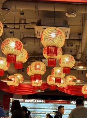 店潮汕笼形餐饮喜字市井圆火锅灯吊灯装饰竹编灯笼竹灯笼QMM油纸