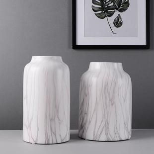 北欧风格大家口径陶瓷工瓶大理石纹落花地干花插花高级感摆直坛身