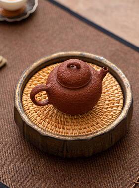 水壶承藤编垫养壶日式干泡台单层小盖茶盘粗VRK陶瓷储碗底复托古