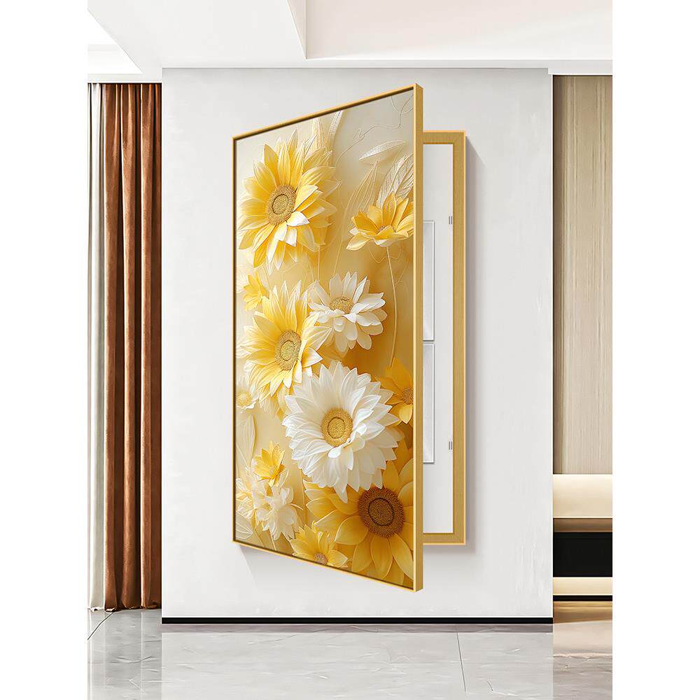 电表箱遮挡多媒体电闸玄关尺寸向日葵挂画总开关竖版大箱盒装饰画