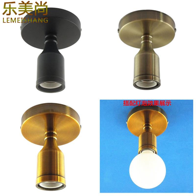 E27大螺口陶瓷灯头彷古铝壳吸顶带线灯座灯泡底座室内明装DIY灯具