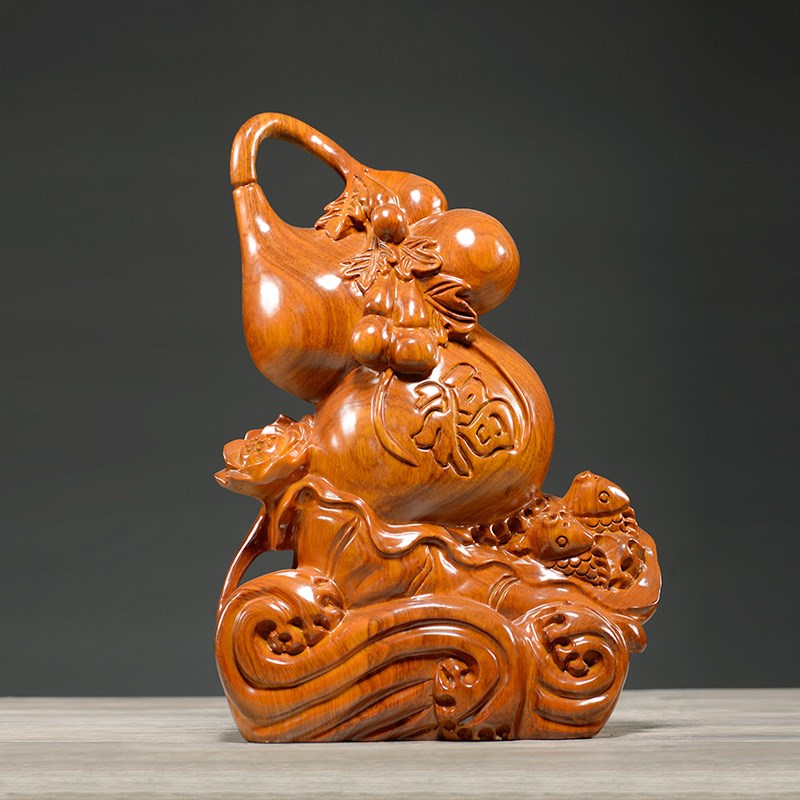 花梨木雕福禄有余葫芦摆件实木质家居客厅装饰红木工艺品乔迁礼品