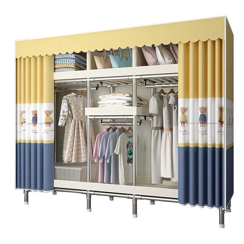 简易布衣柜钢管加粗加固大容量加深卧室家用租房拉链全封闭防尘