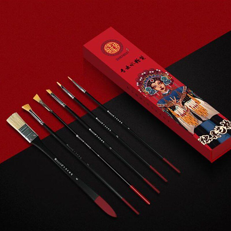 黄正极水粉笔8支6支套装国朝水粉丙烯油画扇形勾线猪鬃尼龙4S单支