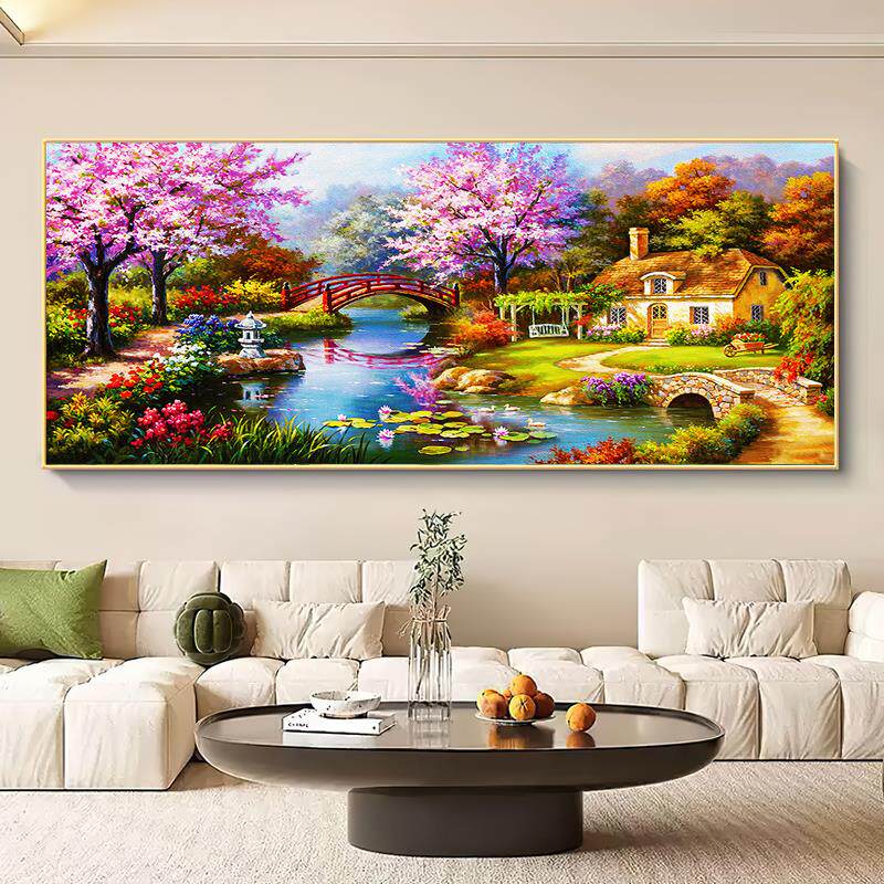 数码油画客厅装饰欧式山水装饰画大型上色手工绘画