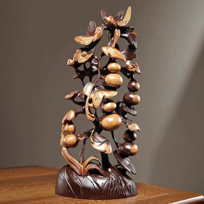 花梨木雕五福临门葫芦摆件实木家居客厅玄关酒柜电视柜红木工艺品