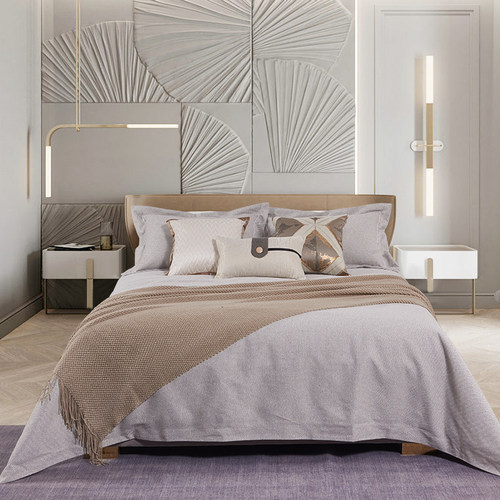 展厅样板间 家具配套床品 奶油咖宅寂风 简约软装床品多件套 奶油