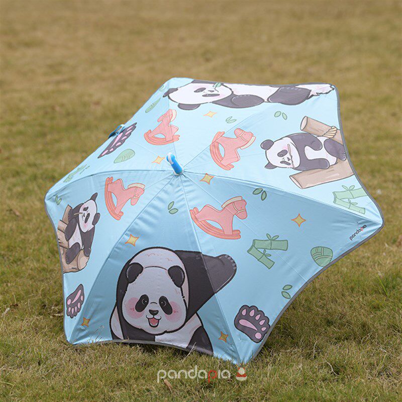 pandapia熊猫文创卡通可爱多儿童多功能印花黑胶雨伞防风