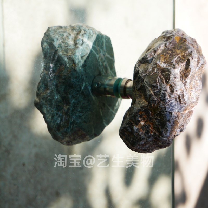 玻璃门15cm石头拉手单孔对装实木门大门把手不锈钢简约不规则定制