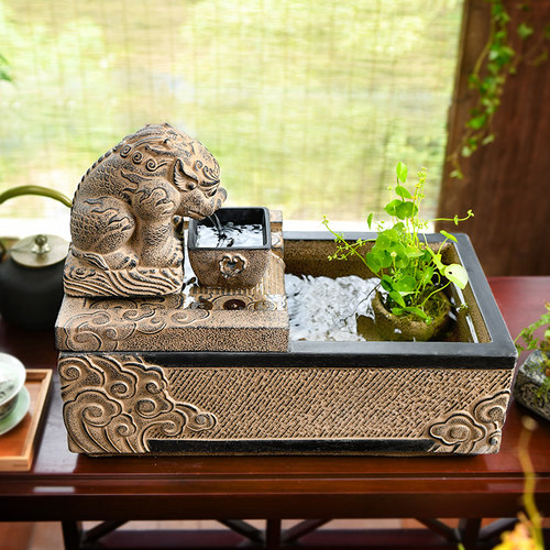 客厅水景观玄关神兽茶室吸水兽仿古中式装饰品招财流水摆件循环水