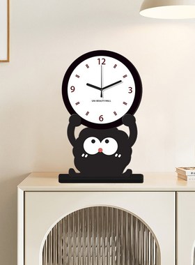 桌面时钟摆台式座钟可爱小黑碳玄关客厅2025新款高级感装饰品摆件