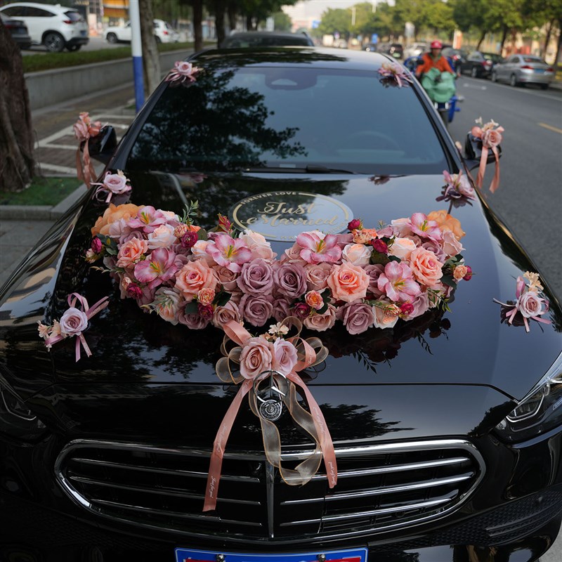 U型卡布主婚车装饰车头花结婚庆车头装饰花套装婚车布置高档拉花