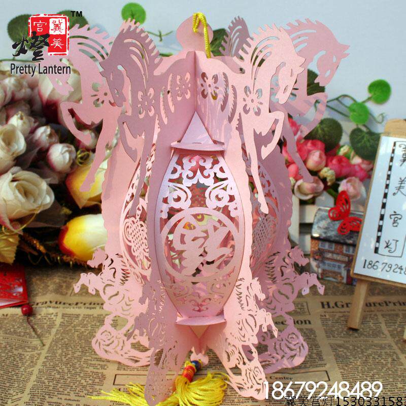 仿古纸雕艺术小宫灯六角喜庆大红纸灯笼春节新年元旦元宵花灯
