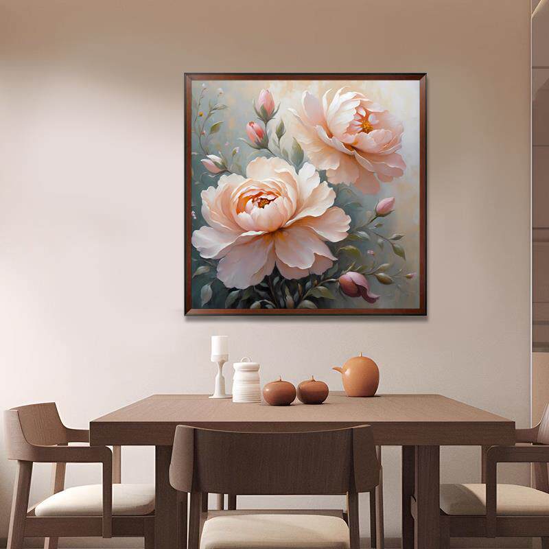 牡丹花开富体贵图纯手绘油画立现柿子-正代简玄关风奶油约餐厅走