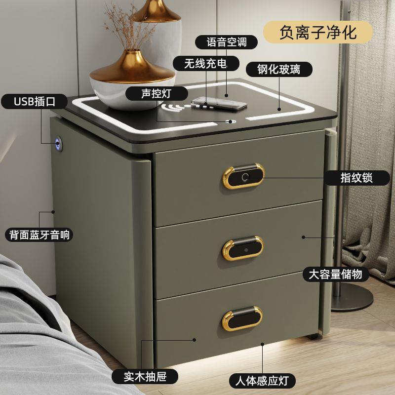 牌智能床头柜保一险妆箱现代体多功能充虎电保险柜家59用实木梳台
