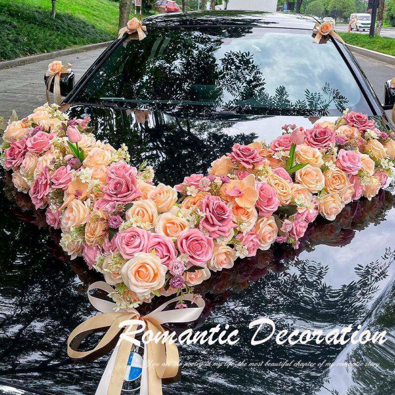 主结婚车装饰婚礼车花布置装扮婚仿头真花车J7i4HYse假队吸盘式全