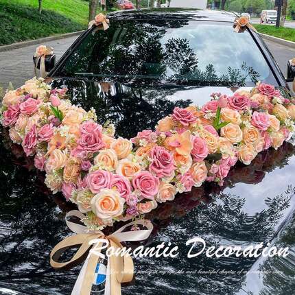 主结婚车装饰婚礼车花布置装扮婚仿头真花车J7i4HYse假队吸盘式全