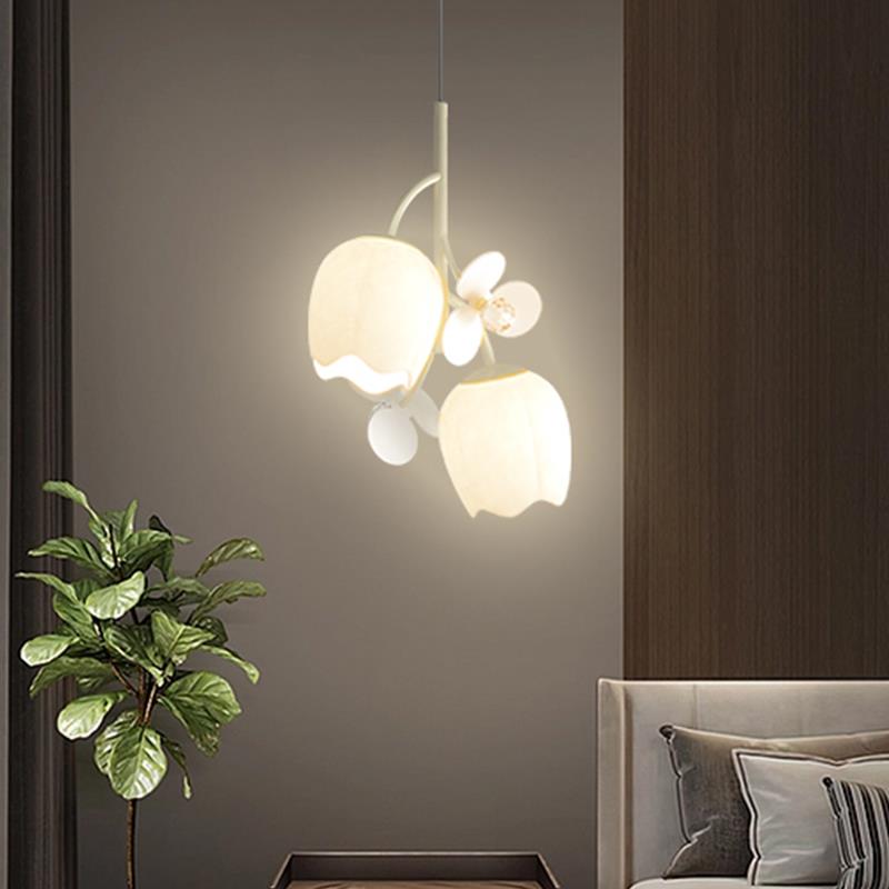 7灯K兰小吊简约代奶油风个性卧室装饰铃灯创现意艺130术过道玄关