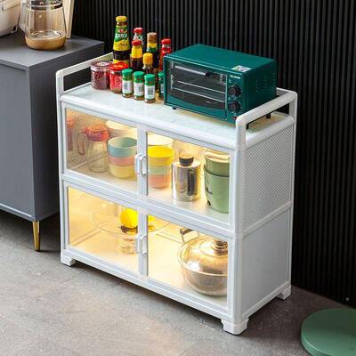 铝合厨置物架落地多层橱柜家房用MJL02碗柜收金纳柜带门多功餐能