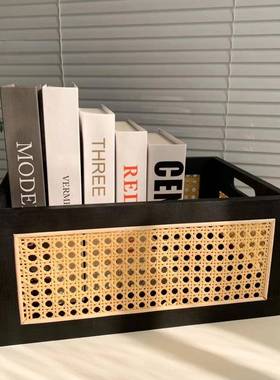 桌面古木收纳筐竹藤编篮子实木收纳盒日1ZY76532复式架质长方形置