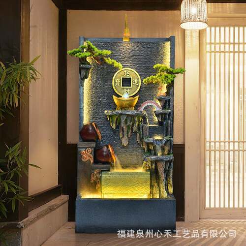 店水幕墙流水风屏IAQ隔断酒假泉山喷风水轮鱼池造景庭院招财落地