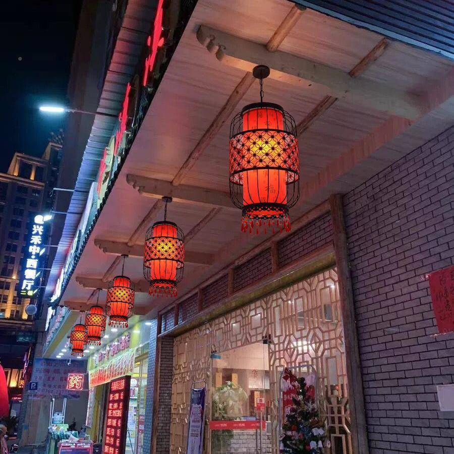 新中式铁艺红外灯笼吊灯仿古饭店头门口串灯酒店吊户屋864檐防门